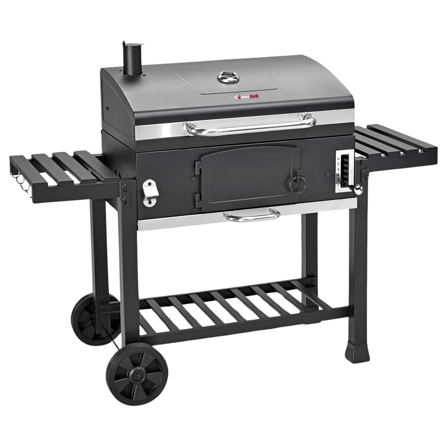 CosmoGrill Outdoor XXL Smoker Barbecue Charcoal Portable BBQ Grill | Lid Cover, Adjustable Charcoal Pan, Warming Rack & Built-in Thermometer | Extra Large Coal BBQ Smoker for Home Garden Party Cooking