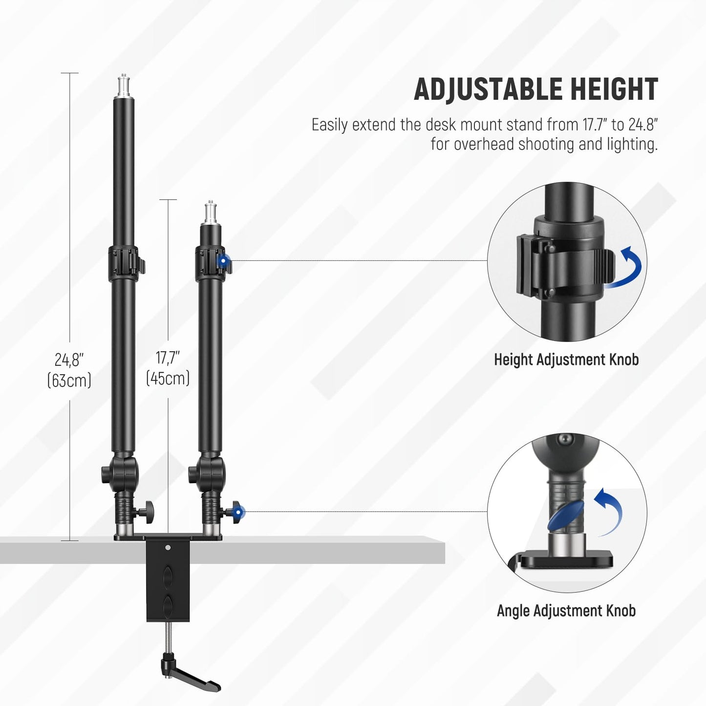 NEEWER Extendable Camera Desk Mount with Ball Head, 17"-40" Adjustable Table Light Stand with 1/4" Screw & C Clamp for DSLR Camera, Ring Light, Live Stream, Vlog, Max Load: 6.6lb/3kg, TL283 (RED)
