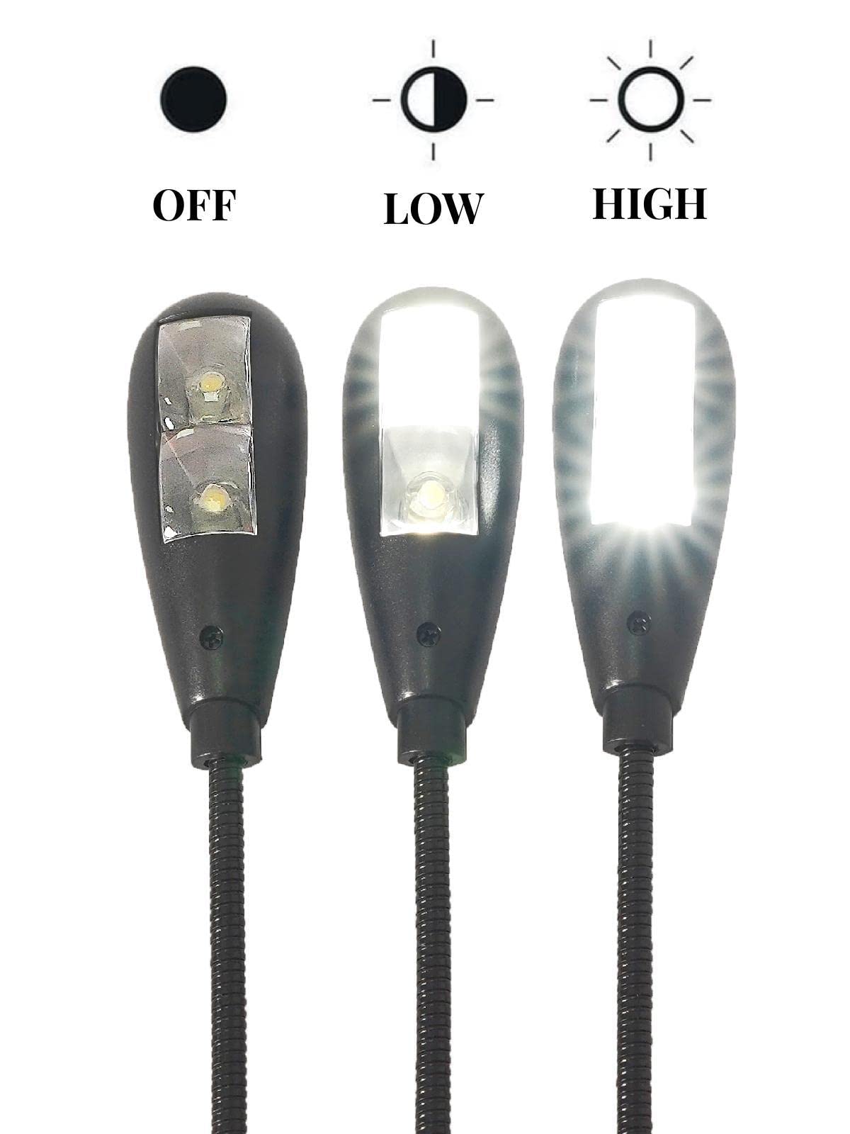 LED USB Reading Lamp Light with 2-Brightness Dimmable Setting, Flexible Gooseneck USB Light for Notebook Laptop Keyboard, Powerbank(On/Off Switch, 1 White+1 Mini USB Light)