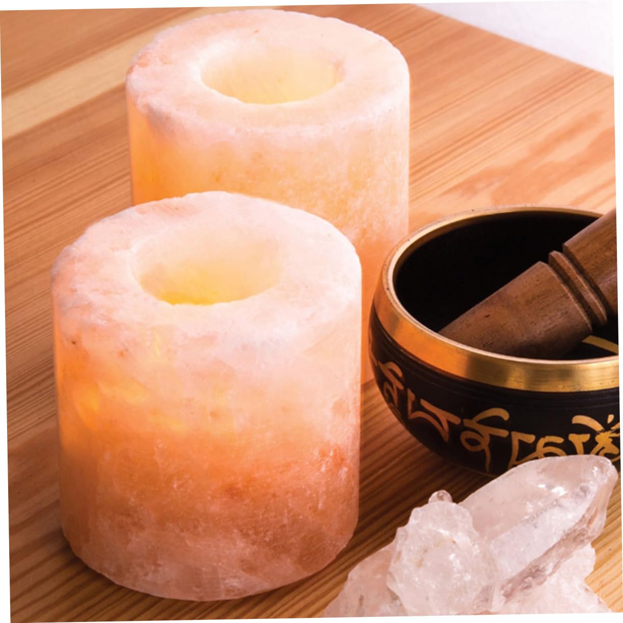 VOSAREA Himalayan Salt Candlestick Holder Decorative Candle Stand for Meditation Yoga Home Decor Natural Crystal Salt Material for Living Room Wedding Centerpieces