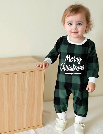 AGQT Infant Baby Boys Christmas Outfit Long Sleeve Onesie One Piece Romper Bodysuit 1st Xmas Clothes Green and Black Plaid Size 3-6 Months