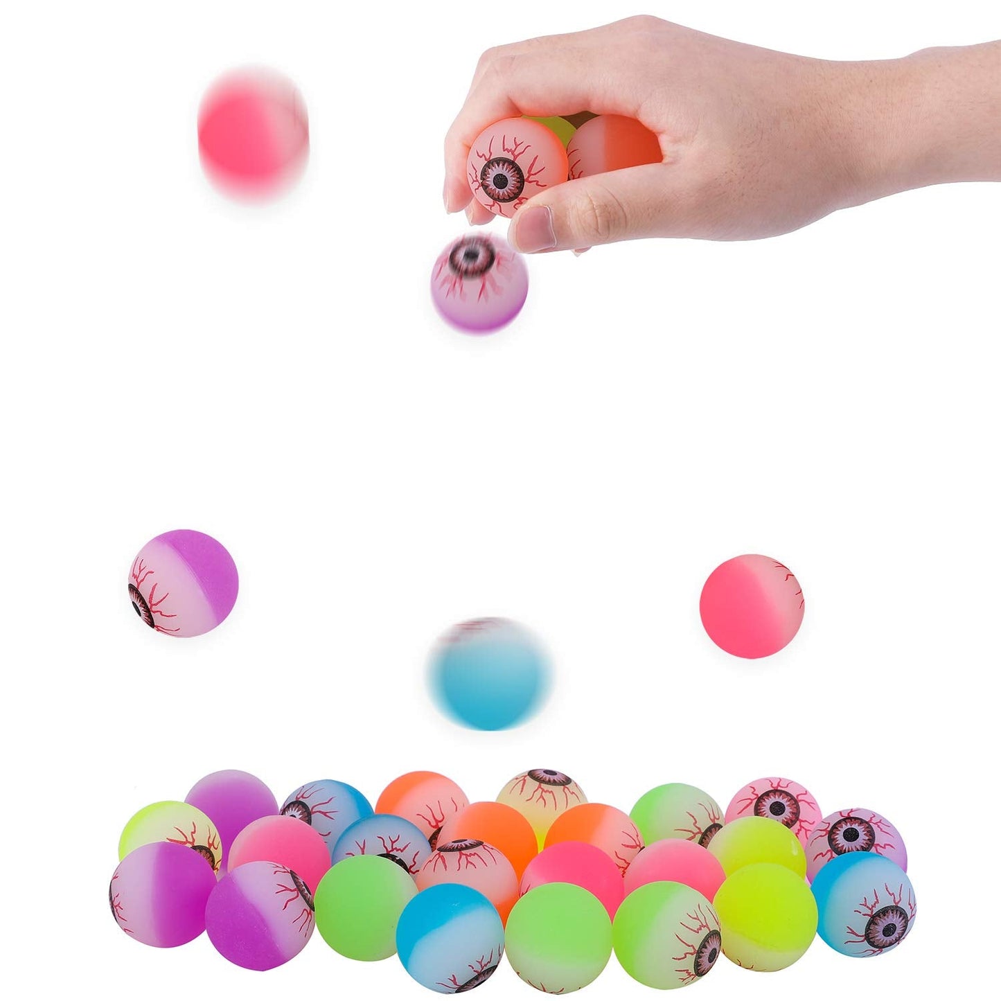 URATOT 36 Pieces Halloween Glow in The Dark Bouncy Eyeballs Halloween Toys Bouncing Eyeballs for Halloween Game Rewards, Trick or Treating Favors