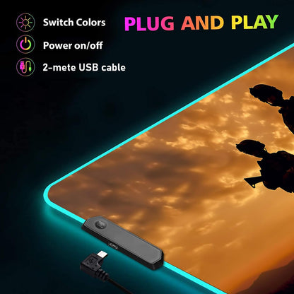 ZOXOHO RGB Gaming Mouse Pad with Coffee Coaster, Large Glowing LED Mouse Pad, Anti-Slip Rubber Base Computer Keyboard Desk Mouse Mat 31.5 X 11.8 Inch, American Army Troops Military