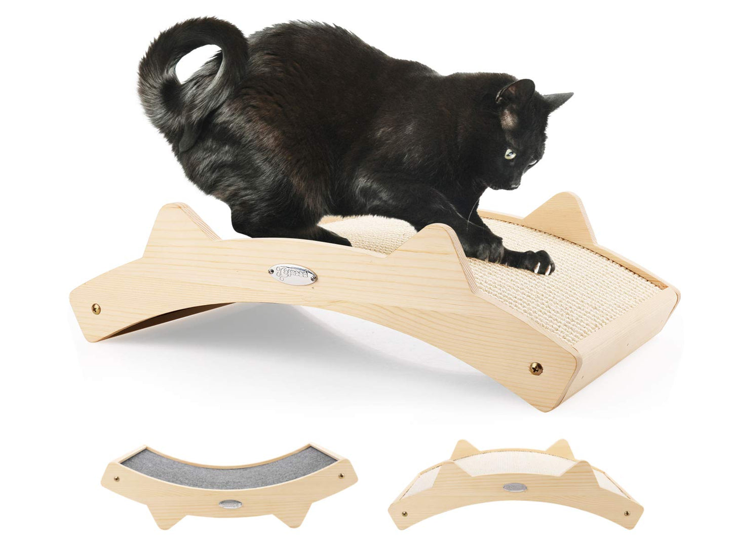 Double-Sided Cat Scratcher With Natural Sisal + Carpet Cloth, Durable Solid Wooden Structure Scratch Pad for Indoor Cats, Scratcher Lounge, 16.5 x 10.8in