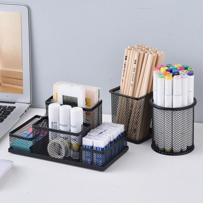 koofull Desk Organizer Desktop Mesh Pen Pencil Holder Caddy with 4 Compartments, Office Home School Classroom Accessories Cool Supplies
