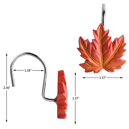 Maple Leaf Decorative Shower Curtain Hooks Rings for Fall Autumn Bathroom, Metal Shower Curtain Hooks for Halloween Thanksgiving Theme Bathroom Decoration (Red Maple Leaf)