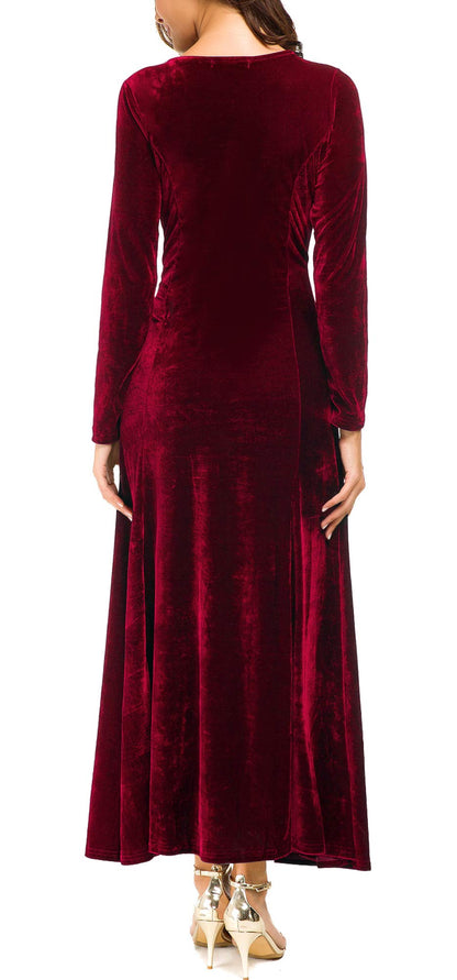 Urban CoCo Women's Elegant Long Sleeve Ruched Velvet Stretchy Long Dress (2XL, Wine red)