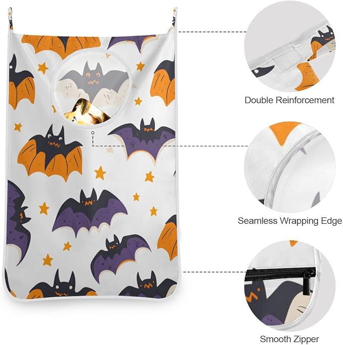 White Halloween Bats and Stars Hanging Laundry Hamper Door Hampers Bag Basket