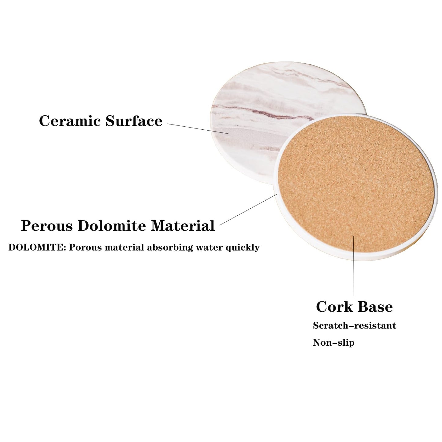 6Pcs Drink Coasters with Holder, Round Marble Style Ceramic Drink Coaster, Absorbent Coaster Set for Home Decor Tabletop Protection, Suitable for Kinds of Cups, Housewarming Gift, 4 Inches