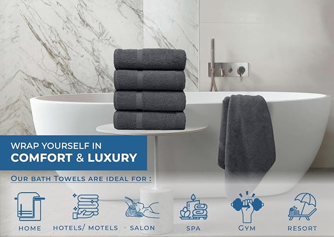DAN RIVER Bath Towels Set of 4, 27 x 54 Inches, 100% Cotton, Larger & Lighter