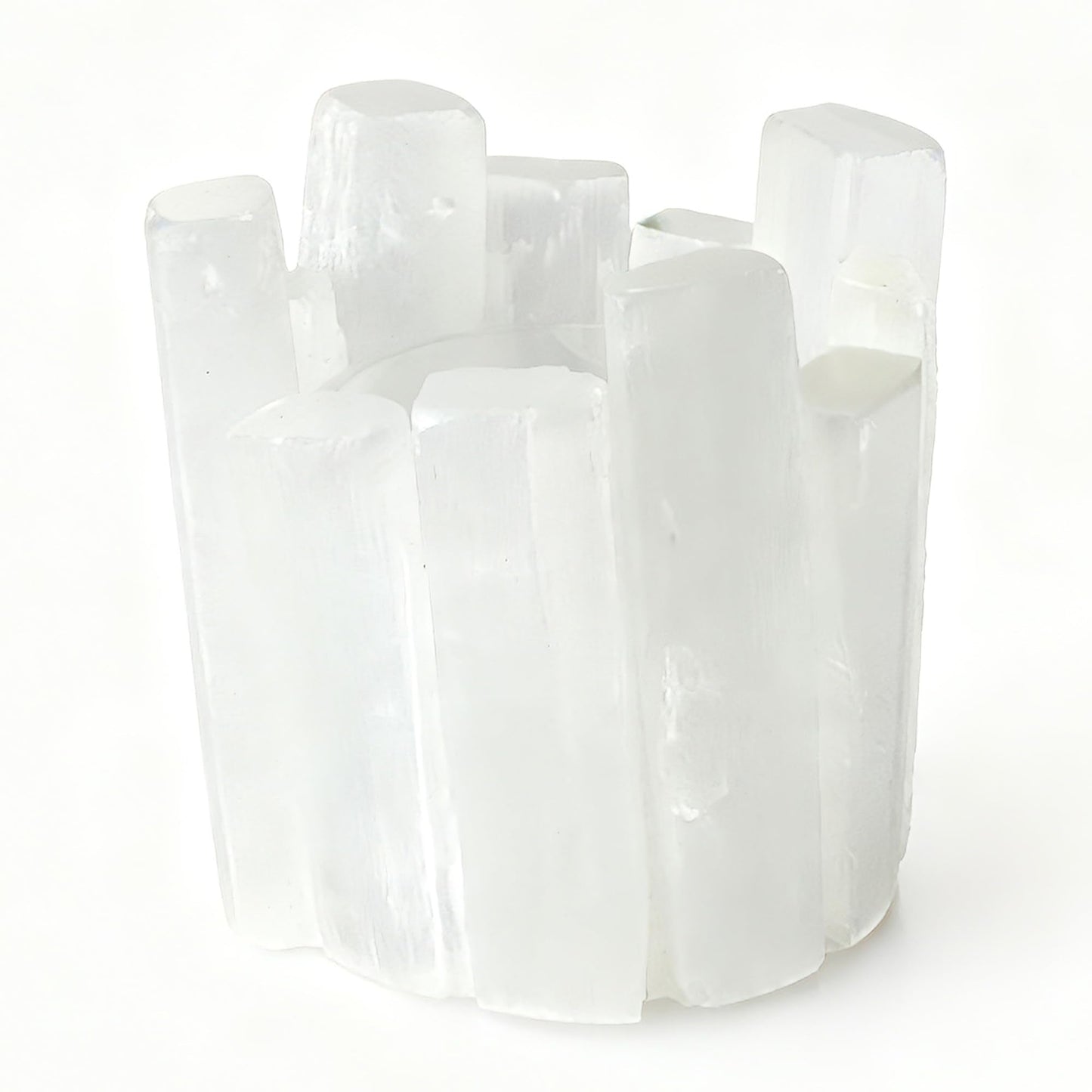Selenite Tea Light Holder, Natural Selenite Crystal Candle Holders with Different Shapes, for Home Decor, Meditation, Yoga, Reiki, Gifts (Round Irregular Cup)