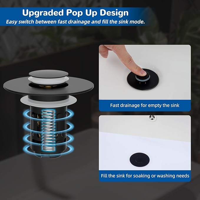 Hibbent 2 Pack 3 in 1 Bathroom Sink Drain Strainer, Universal Pop Up Stopper