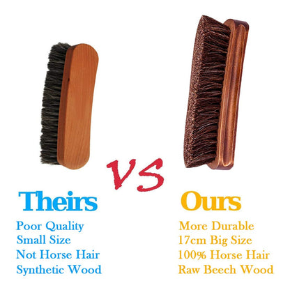 KY-Tech 2pcs Premium Horsehair Shoe Brush - Shoe Shine Brush with Horse Hair Bristles for Boots, Car Seats, Sofas, Bags