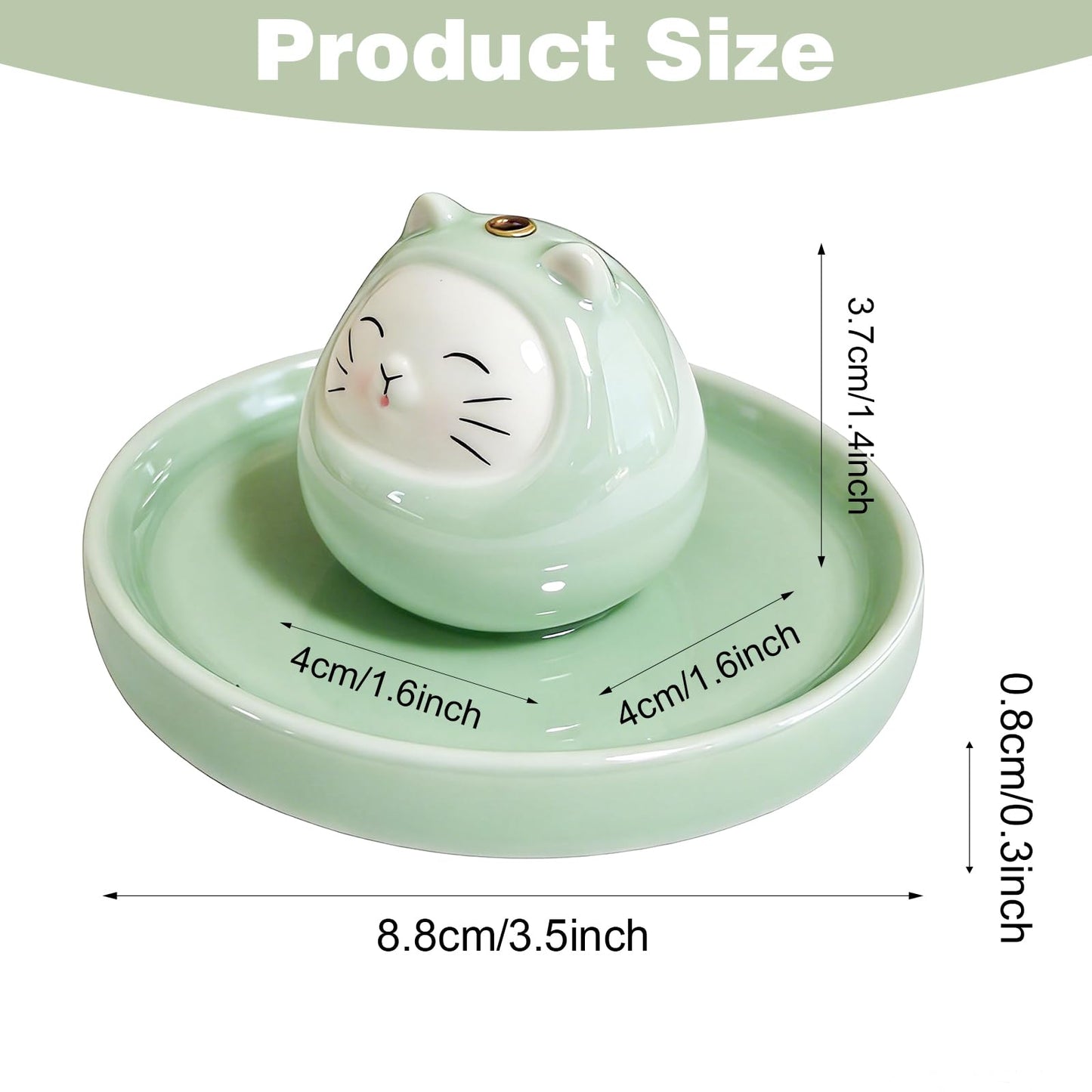 Ceramic Cat Incense Holder for Stick Incense, Cute Animal Incense Burner with Tray, Indoor Aromatherapy Decor for Home, Desk, Meditation & Relaxation