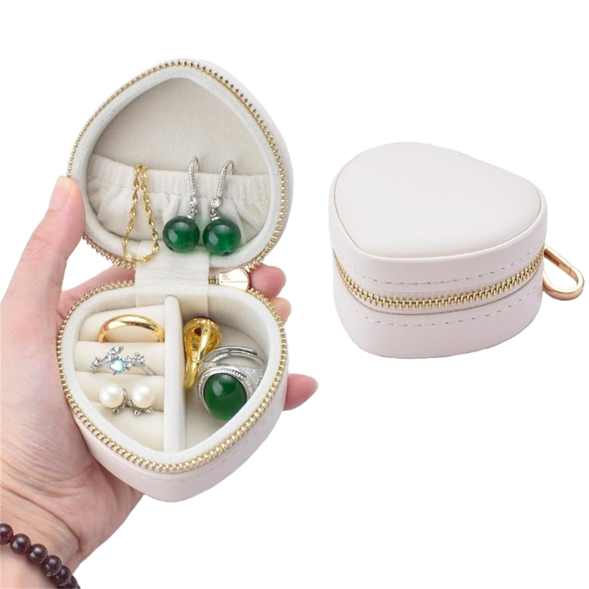 Easyoyo Heart Shaped Jewelry Travel Case, Portable Ring Holder & Organizer with Keychain, Premium Wedding Travel Gift Box for Women