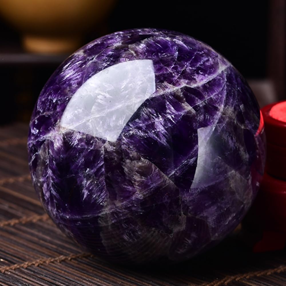 2.36-2.76inch/6-7cm Natural Crystal Ball Amethyst Sphere with Stand, Hand Polished Decorative Sphere Healing Crystals Ball Healing Stone Crafts Fengshui Home Decoration Collect