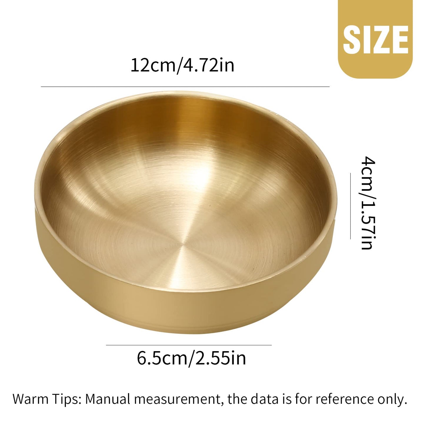 MDEOOSKY 4PCS Large Stainless Steel Sauce Dish 4.72inch Appetizer Plates Double-Deck Plates 304 Stainless Steel Plates for Oil Vinegar Juice Salad Appetizer Side Dish Ketchup (Gold 4.72IN)