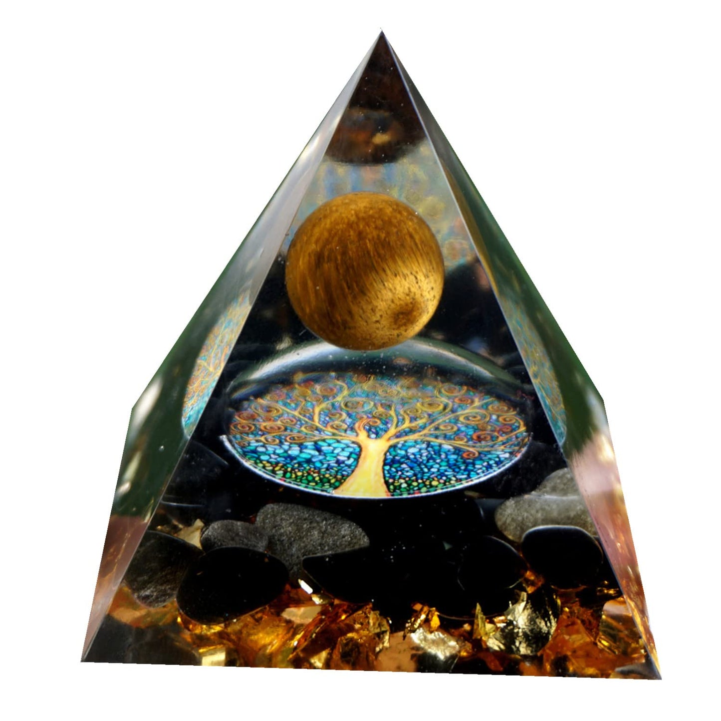 Besorgone Orgonite Pyramid for Positive Energy Chakra Orgone with Crystal Healing Stones Attract Wealth Wisdom Meditation Gift (Tiger Eye - Obsidian)