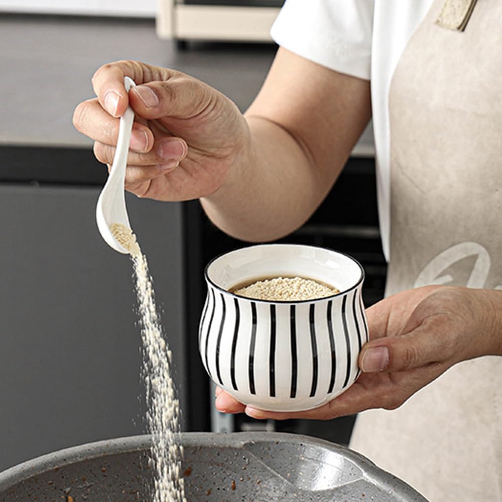 Ceramic Spice Jars Porcelain Condiment Jars Set with Spoon and Lid Condiment Pots for Salt, Sugar, Pepper Seasonings Set of 3 (White Ceramic Tray)