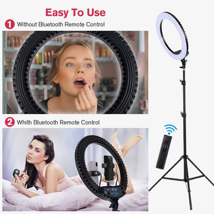 18 inch LED Ring Light with Tripod Stand Dimmable Makeup Ring light for Studio Portrait YouTube Vlog Video Shooting with Remote Controller, CRI 90