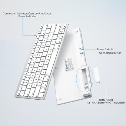 OMOTON Bluetooth Keyboard Compatible with Mac, Compact Wireless Keyboard Compatible with MacBook Pro/Air, iMac, Mac mini/Pro Laptop and PC (Silver)