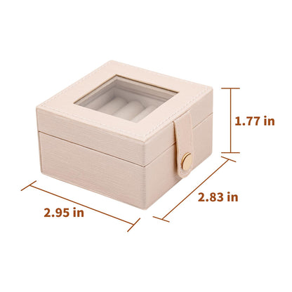 SANQIANWAN Small Leather Jewelry Box with Glass Top Mini Ring Display Case with 8 Slots for Selling Gift for Girls and Women (Pearl White)
