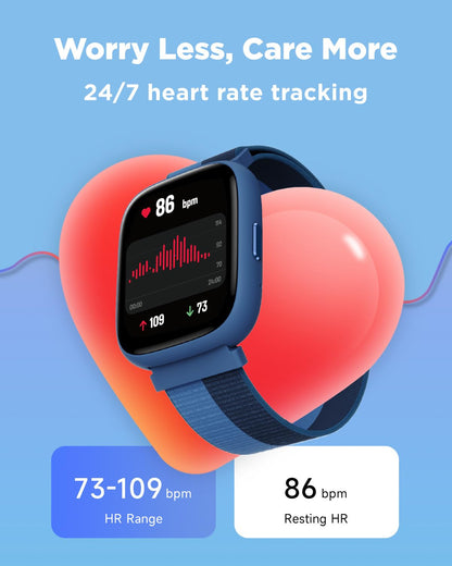 BIGGERFIVE Kids Smart Watch, 1.8" Fitness Watch Pedometer, Heart Rate, IP68 Waterproof, Sleep Tracker, Calorie Step Counter, 5 Puzzle Games with/without APP for Girls Boys Teens 5-16, Nylon