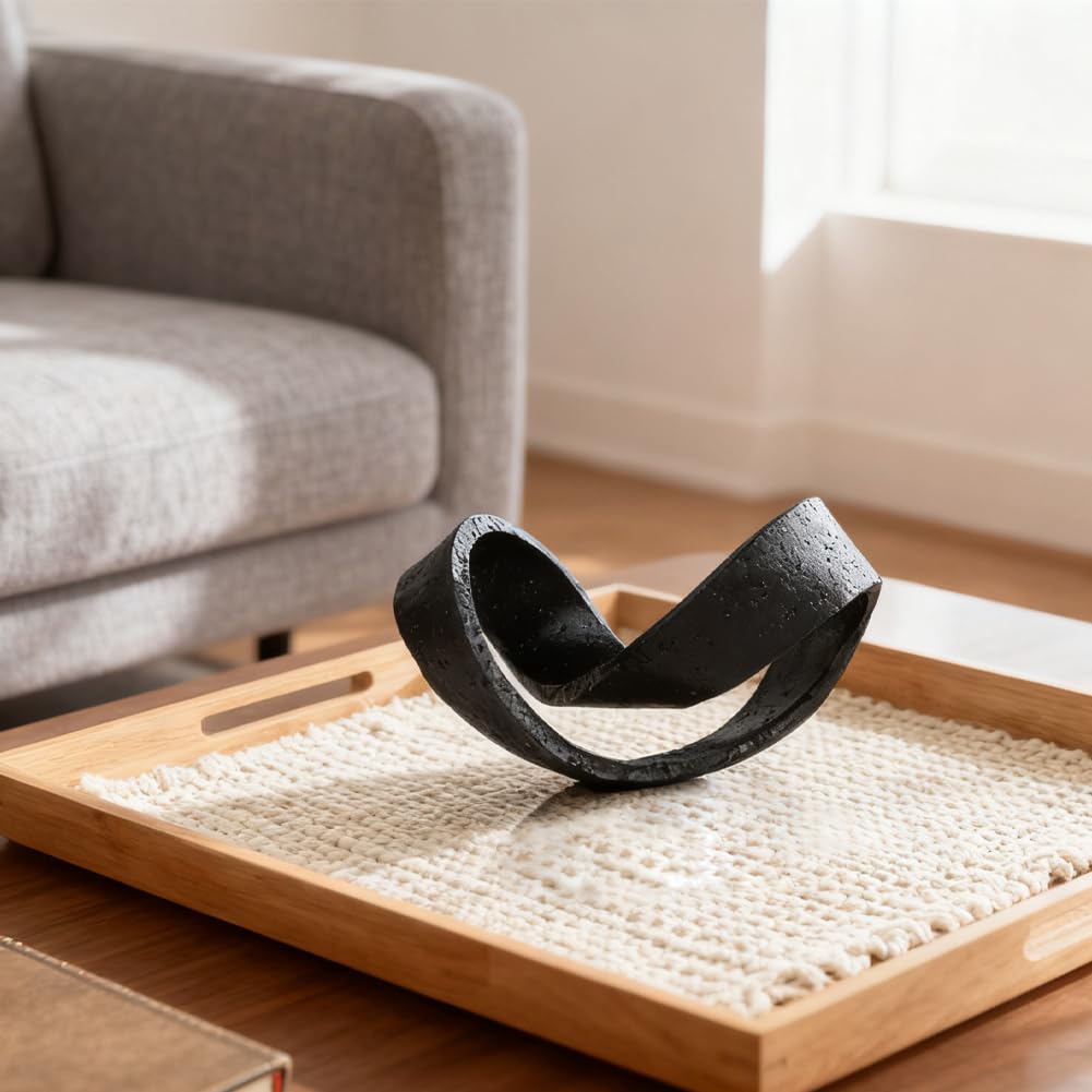 Modern Black Geometric Sculpture, Black Knot Home Accent Decor, Multi-Angle Abstract Art Statue for Coffee Table, Bookshelf, Living Room, Office - Resin Artistic Knot Decor for Home and Office