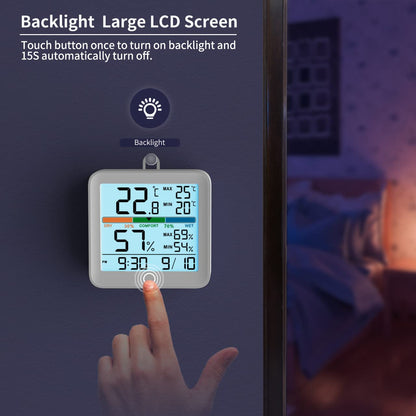 NOKLEAD Hygrometer Indoor Thermometer-Digital Room Humidity Gauge Accurate temperature Monitor Meter Max/Min Records, Touch LCD with Calibration Backlight Clock, Comfort Icon for Home Greenhouse
