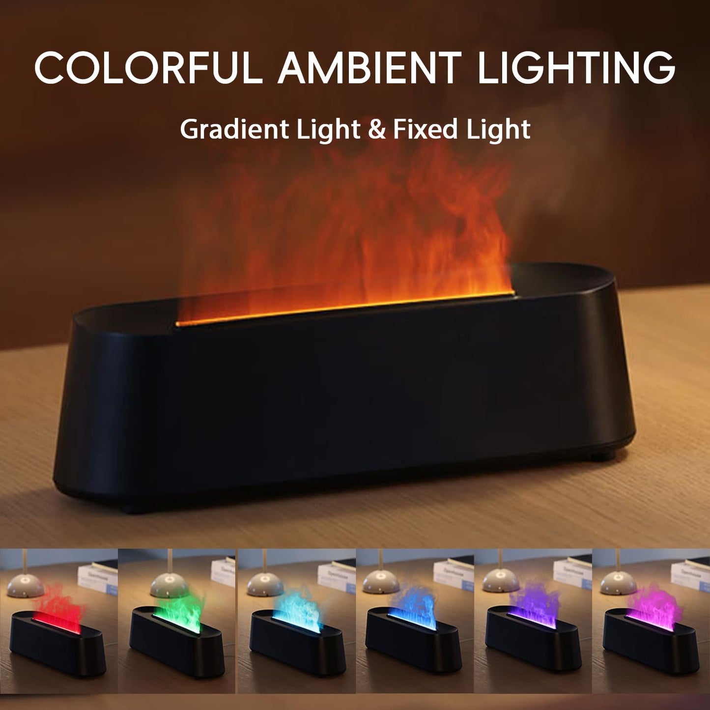 Essential Oil Diffuser, Fireplace Fire Flame Aromatherapy Diffuser, 250ml Cool Mist Humidifier, Scent Aroma Diffuser with 7 Colors Light, Remote Control, Timer & Auto-Off for Home, Room (Black)