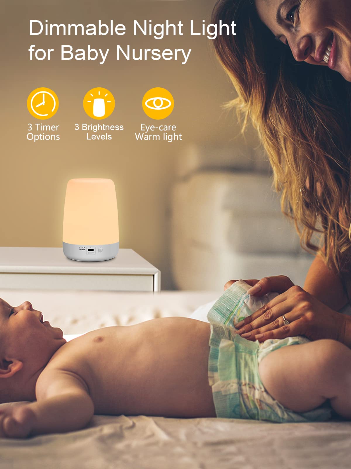 YYDSKIT Night Light for Kids & Nursery - Rechargeable Touch Lamp, Portable Nursing Lamp with Soft & Warm Light for Newborn, 3 Timers, Up to 200H