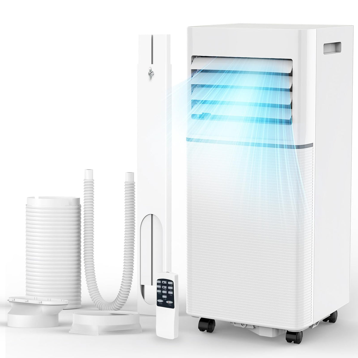 Electactic Portable Air Conditioner 8,000 BTU, 3-in-1 AC Cooler Dehumidifier Fan with LED Display, Remote Control, Quiet, Sleep Mode, 360° Casters, Window Kit for Room Office Apartment Garage