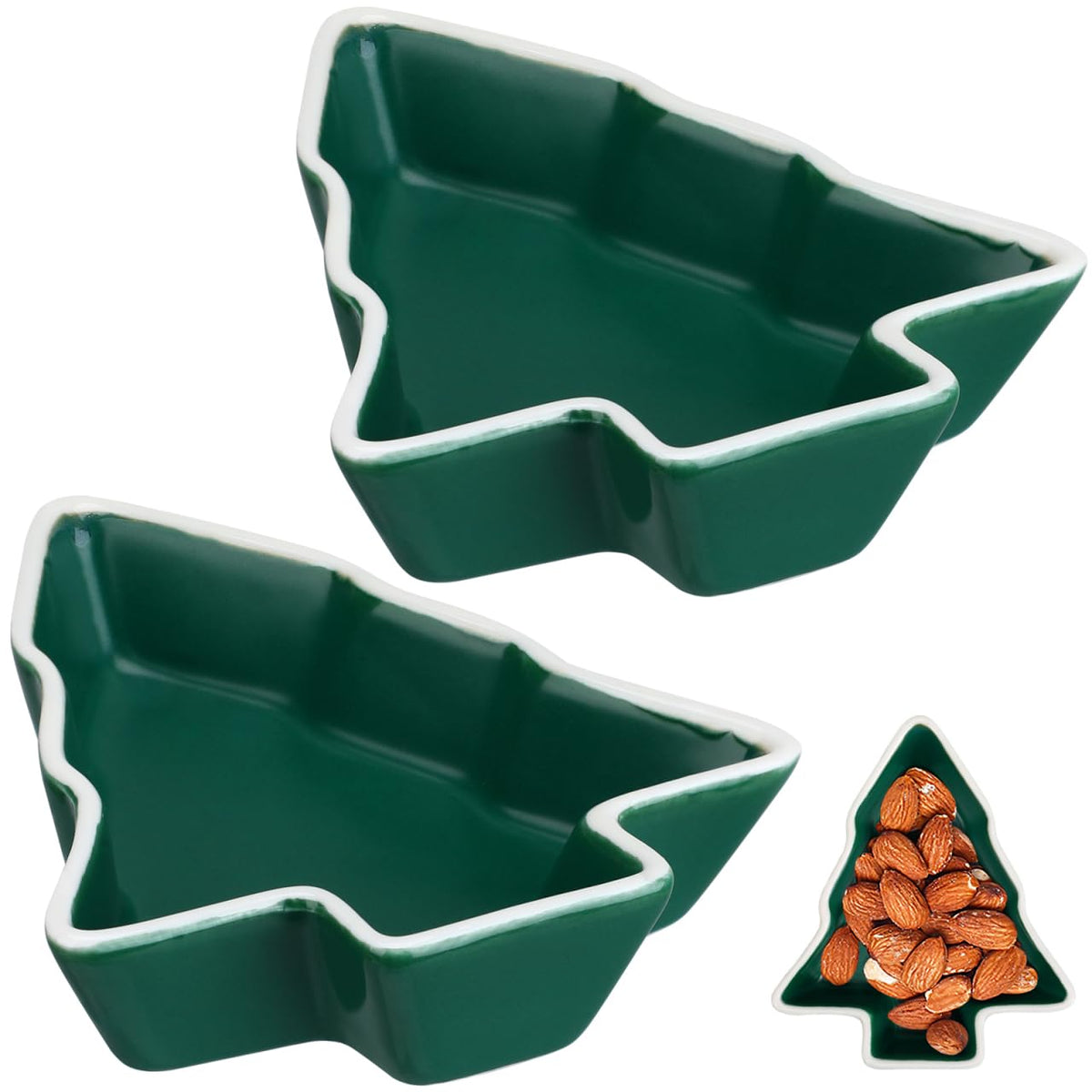 Garneck 2pcs Christmas Tree Shaped Appetizer Trays: Green Ceramic Serving Dishes for Candy Snacks Nut Creative Party Small Plates for Sauce Dessert for Xmas Holiday Decoration
