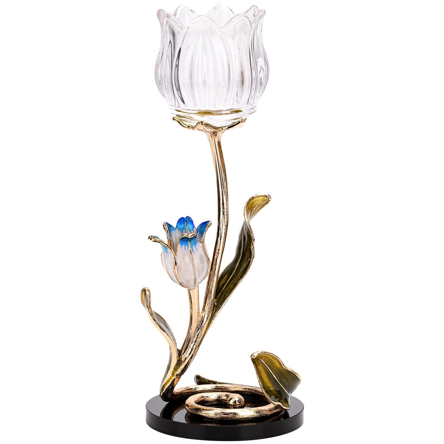 Luxury Crystal Glass Flower Candle Holder – Romantic French-Style Aromatherapy Tea Light Stand, Gold Floral Table Centerpiece for Weddings, Home Decor, Romantic Ambiance