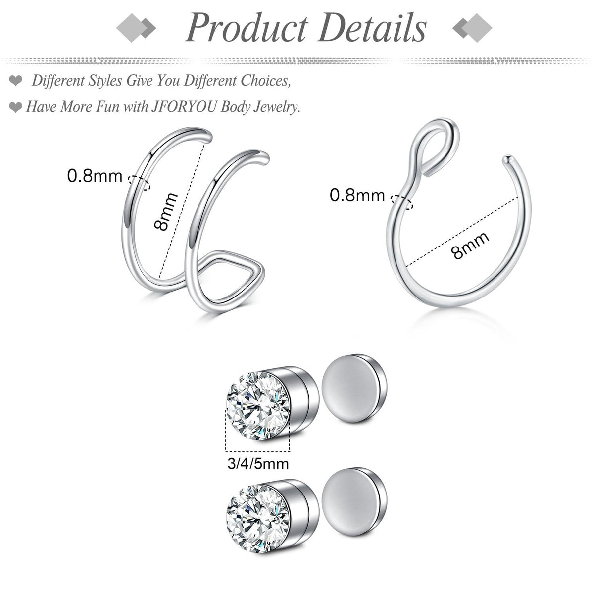 JFORYOU FORYOU Fake Nose Ring Fake Nose Piercing Fake Nose Rings for Women Fake Nose Ring Hoop Faux Nose Piercing Clip on No Pierced Non Piercing Faux Body Piercing Jewelry for Women Men