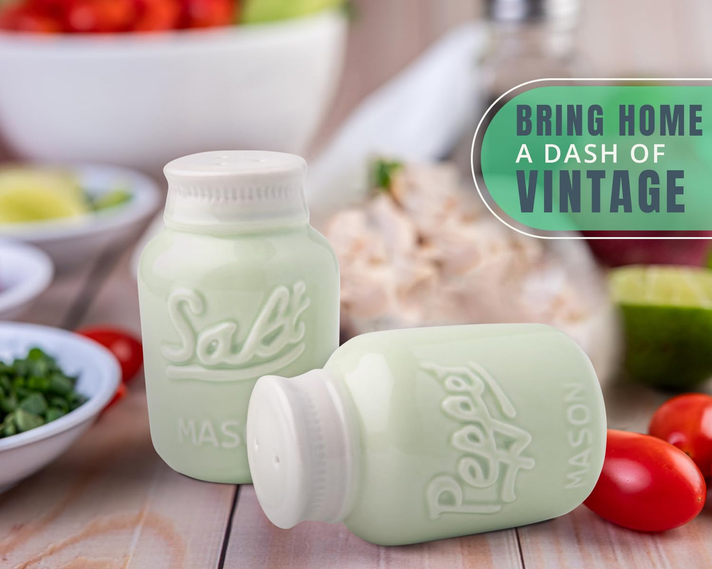 Comfify Sage Green Mason Jar Salt and Pepper Shakers – 3.5 oz Farmhouse