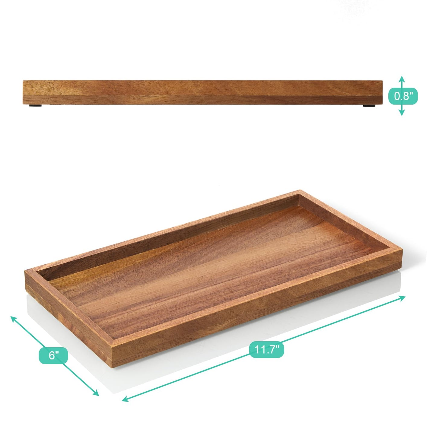 ALELION 11.7" Bathroom Vanity Tray for Counter - Acacia Wood Decorative Tray for Toilet Tank Makeup Perfume Jewelry Catchall Coffee Table - Wooden Kitchen Countertop Organizer for Soap Dispenser