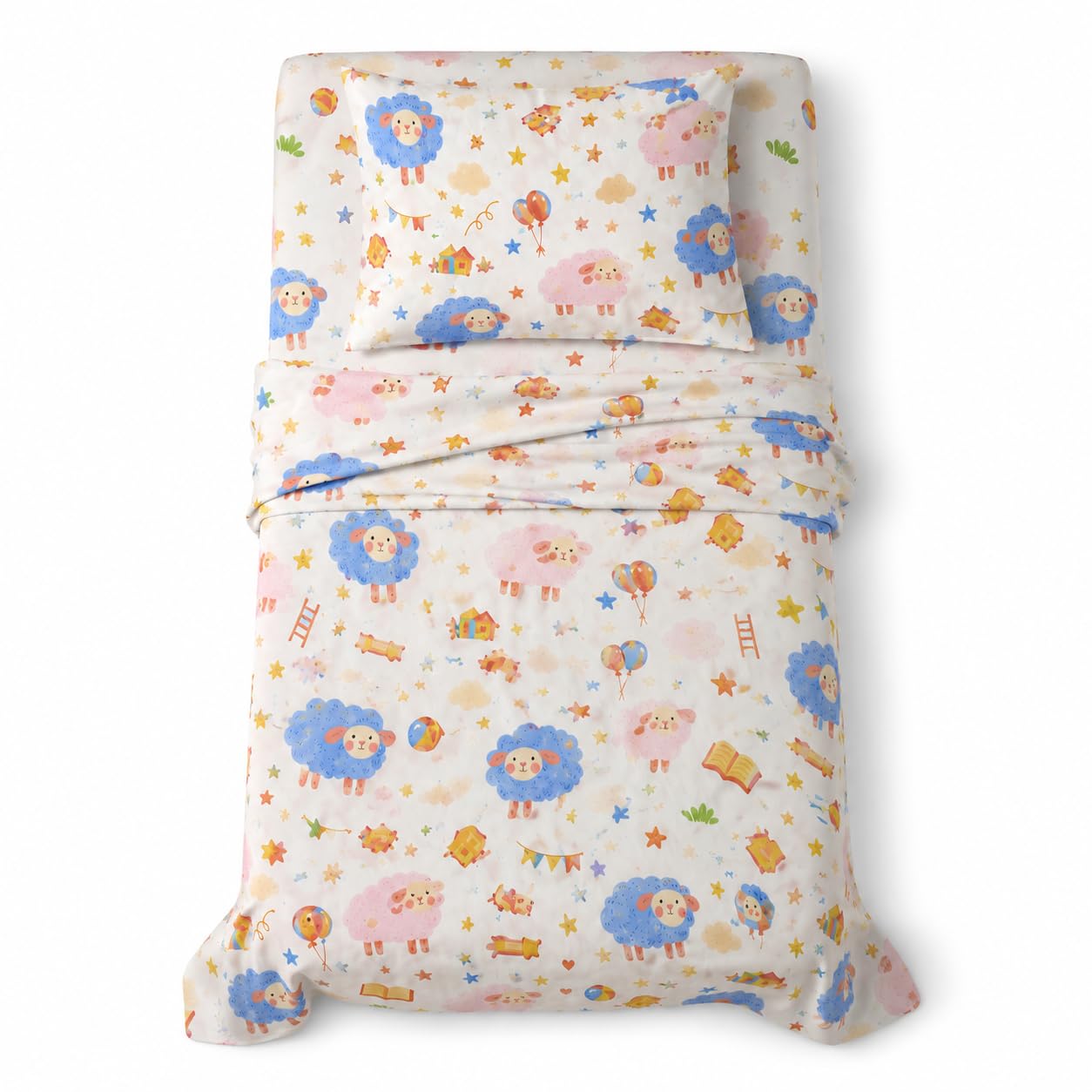YIYEA 100% Cotton Kids Sheets, Ultra Soft Cozy Cute Bed Sheets Set for Girls, Boys, Teens, 16" Deep Pocket, 3PC, Twin