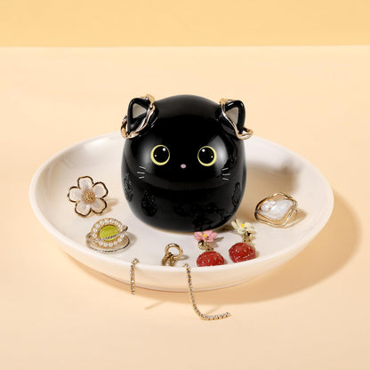 PUDDING CABIN Cat Lover Gifts for Women, Black Cat Ring Holder Dish for Jewelry Rings Earrings Necklace Watch Keys, Birthday Christmas Engagement Wedding Gifts