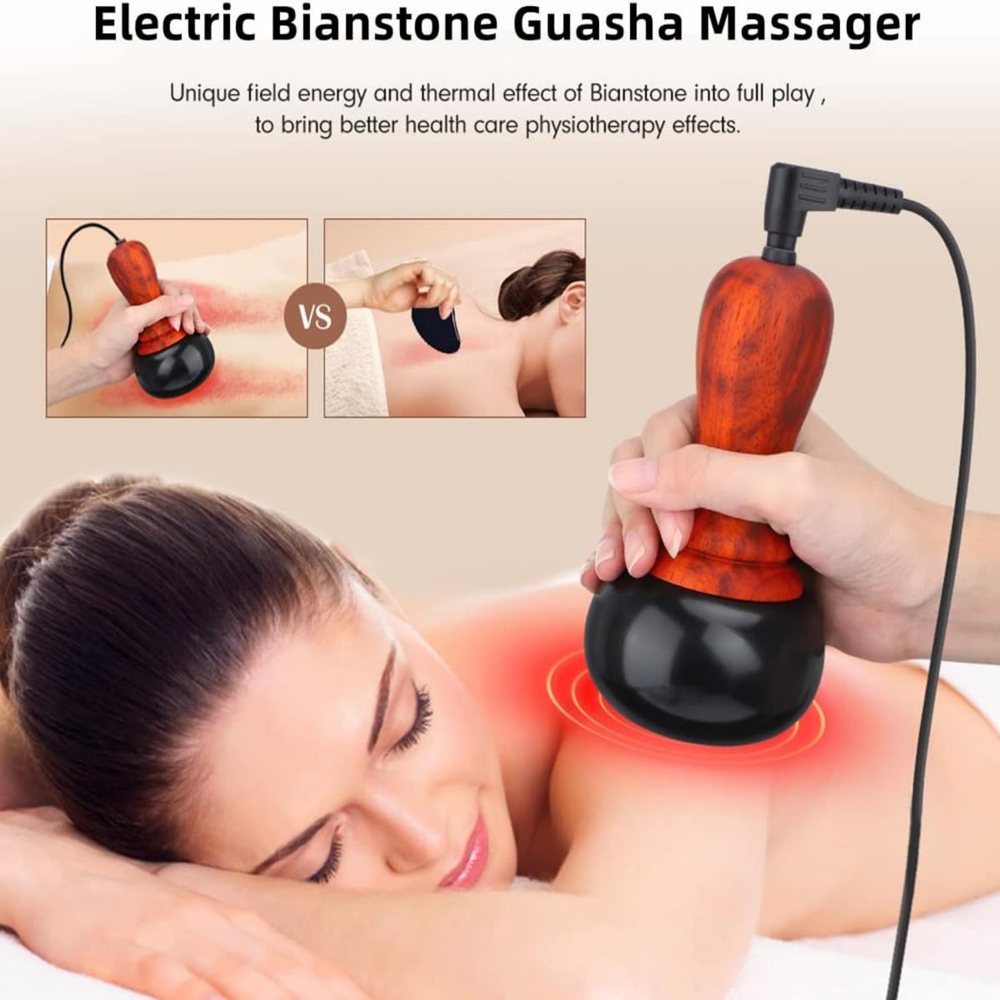 WeiiTech Hot Stones for Massage, Electric Body Massager with Temperature Control, Natural Bian Stone Gua Sha Scraping Massager for Home SPA Relaxation Treatment Pain Relief