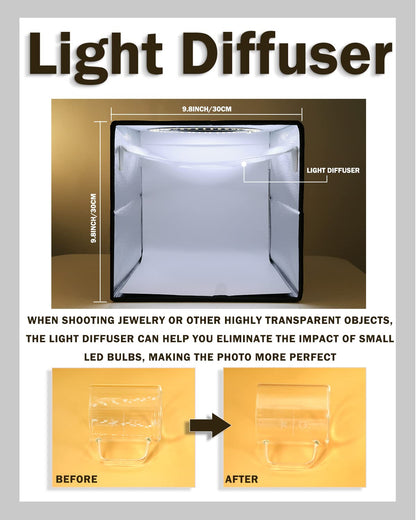PULUZ 9.8"/25cm Foldable Portable Photo Studio Light Box, Adjustable Brightness Light Box Photography Lighting Shooting Tent Kit, with LED Lights and 12 Colors Backdrop