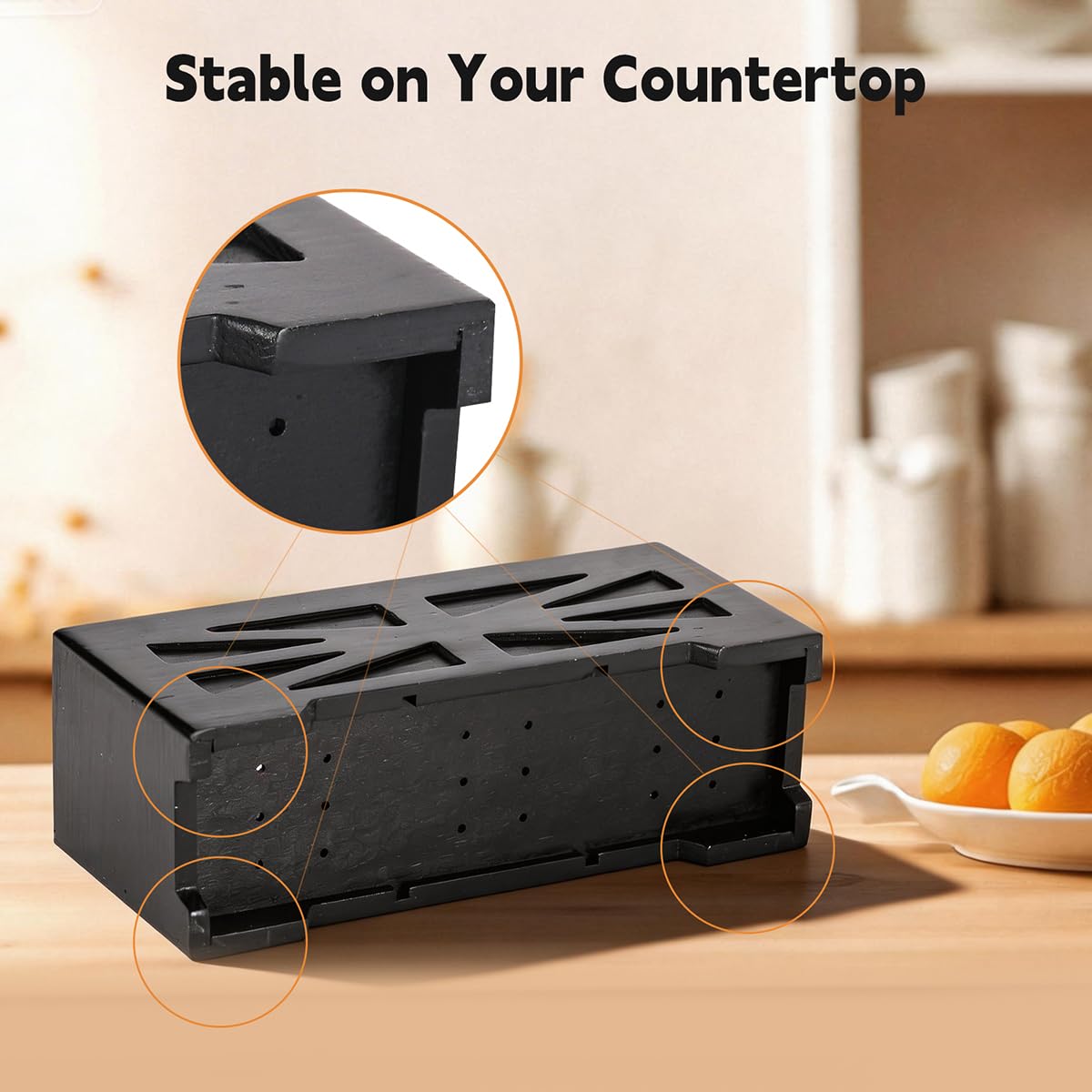 PEKER Wooden Utensil Holder, Black Kitchen Countertop Organizer with Removable Divider, 3 Compartments Pine Wood Utensil Crock with Drainage Hole & Non-Slip Base, 2 Pack
