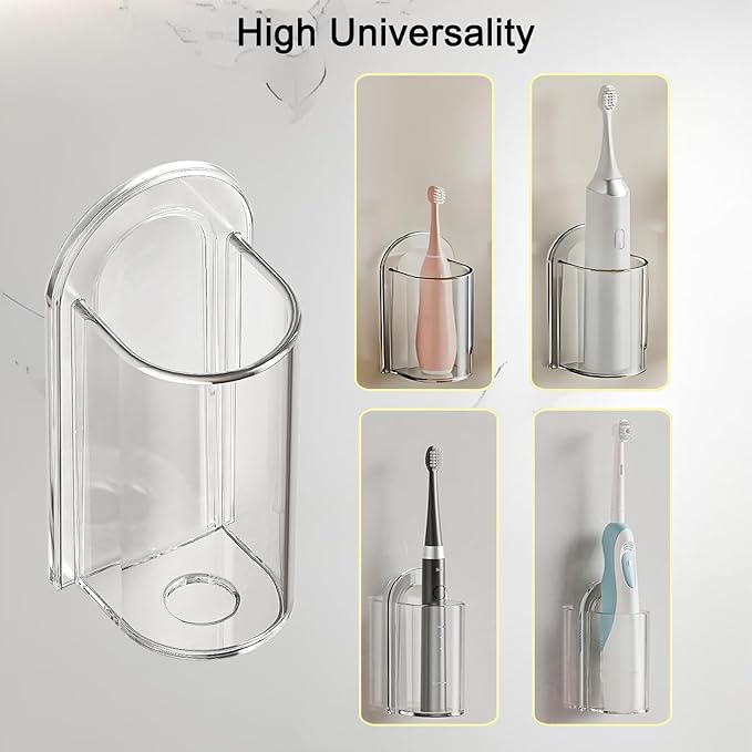 2 Pack Electric Toothbrush Holders, Self Adhesive Wall Mounted Clear Electric