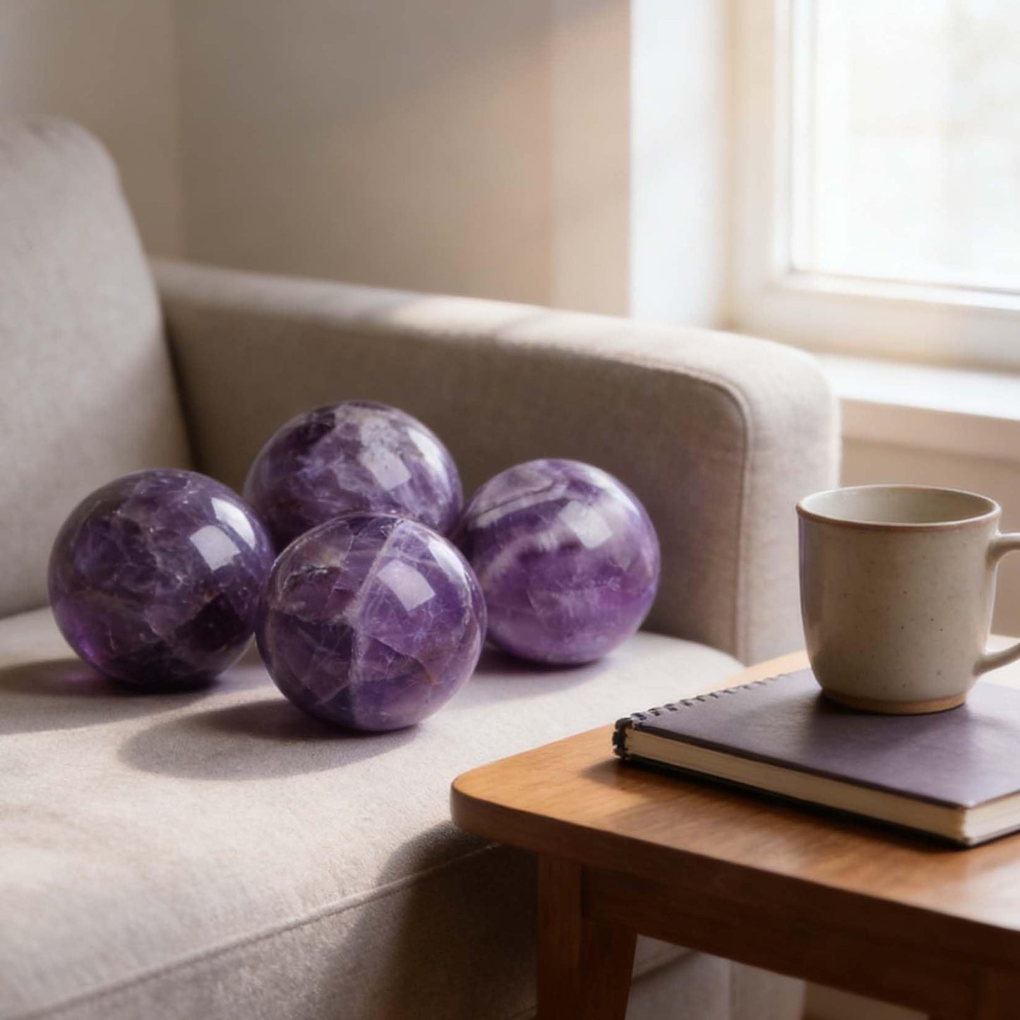 AierCrystal Natural Stone Crystal Sphere Feng Shui Home Decoration Ball Positive Energy Scrying Orb for Meditation Tool for Spiritual Space Purification Globe Diameter6-7cm Amethyst Sphere