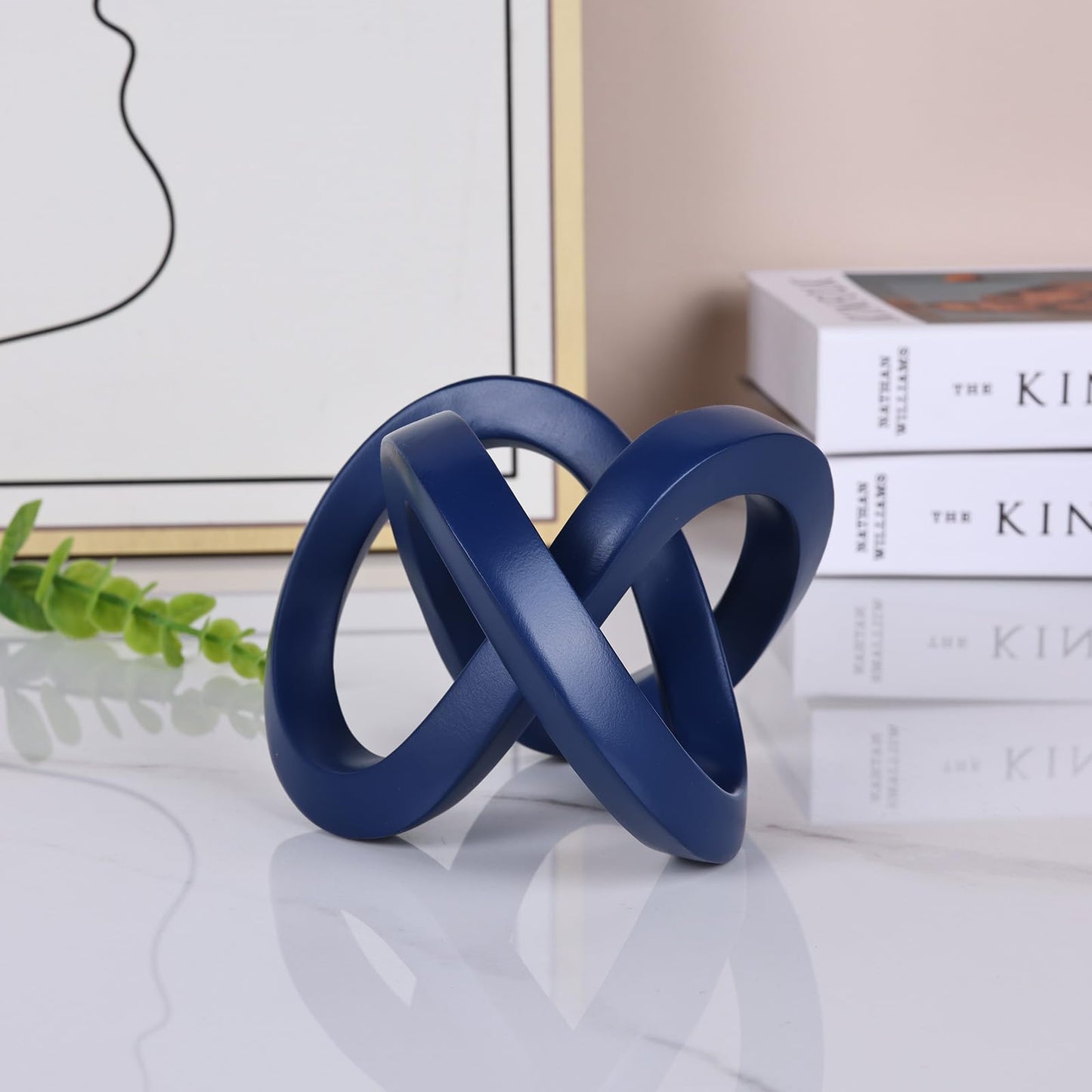 PlivBloom Knot Geometric Sculpture Decor,Mid Century Modern Abstract Figurines,Home Decor Statue,Bookcase Decor,Decorative Accents for Living Room, Coffee Table, Office Desktop, Shelf (Blue)