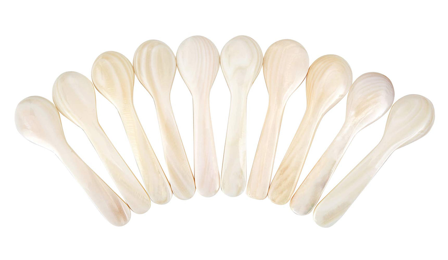 DUEBEL Set of 10 White Mother Pearl 2.75′′ Caviar Spoons Caviar, Egg, Coffee Serving (White, 7x2.1cm)