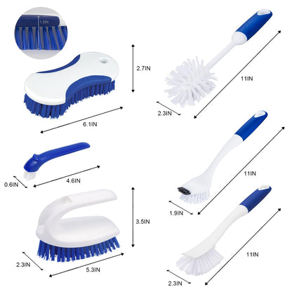 CELOX Kitchen Scrub Brush Set with Ergonomic Handle, Deep Cleaning Brushes, Include Dish Brush (Blue White)