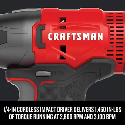CRAFTSMAN V20 MAX Cordless Drill and Impact Driver, Power Tool Combo Kit with 2 Batteries and Charger (CMCK200C2AM)