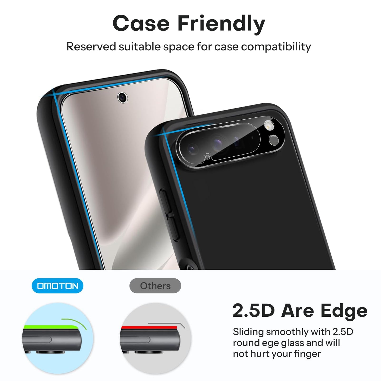 OMOTON 3+2 Pack for Google Pixel 9 Pro Screen Protector, 3 Pack Tempered Glass Screen Protector & 2 Pack Camera Lens Protector for Pixel 9 Pro 2024 6.3-inch, Case Friendly (Not for Pixel 9/9 Pro XL)