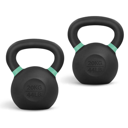 Yes4All Powder Coated Kettlebell, Cast Iron Core Kettlebells with Non-Slip Handle & Flat Bottom for Conditioning, Heavy Duty for Strength Training, 9lb to 71lb - Single & Pair